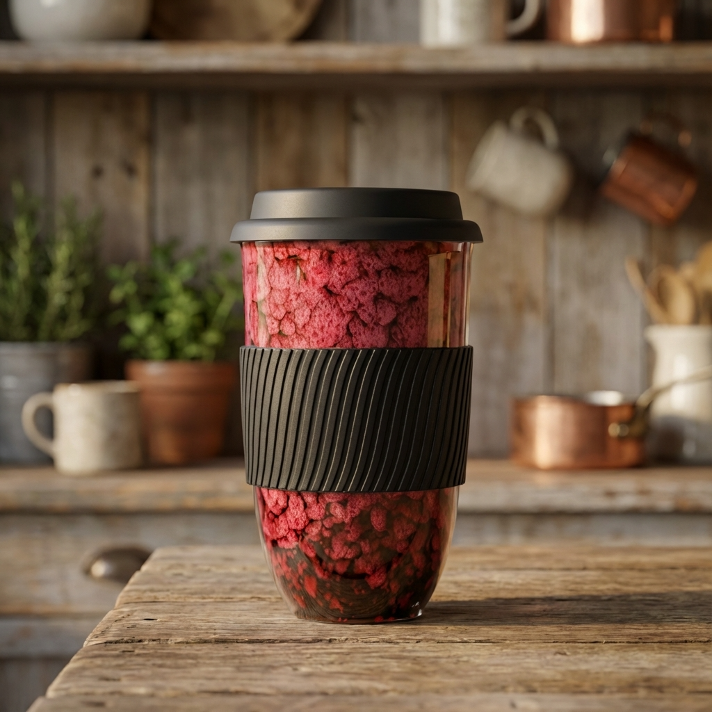 Reactive Glaze Ceramic Travel Cup | Marble Effect Coffee and Tea Cup to Go | 480ml with Silicone Lid and Band