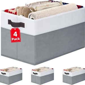 Criusia 4 Pack Large Storage Baskets for Shelves | Fabric Closet Organizers and Storage Bins with Handles Home Organization | Decorative Collapsible Baskets for Organizing Clothes Toy Nursery 14"x10"