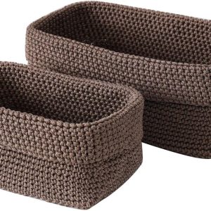 Decorative Ice Silk Thread Storage Basket, Crochet Organizer Container, 2 Piece Set
