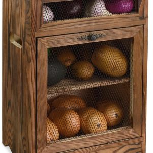 Ikee Design Free Assemble Wooden Countertop Potato and Onion Storage Bin Box,Countertop Cabinet, Wooden Bread Boxes, Potato Storage, Coffee Station, 11.8W x 6.8D x 16H in, Rustic Color